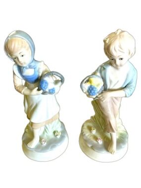 Porcelain Ladies Holding Baskets Pair